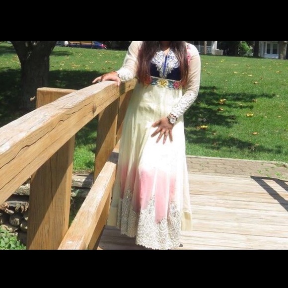 Cream/beige color indian anarkali long dress - Picture 4 of 5